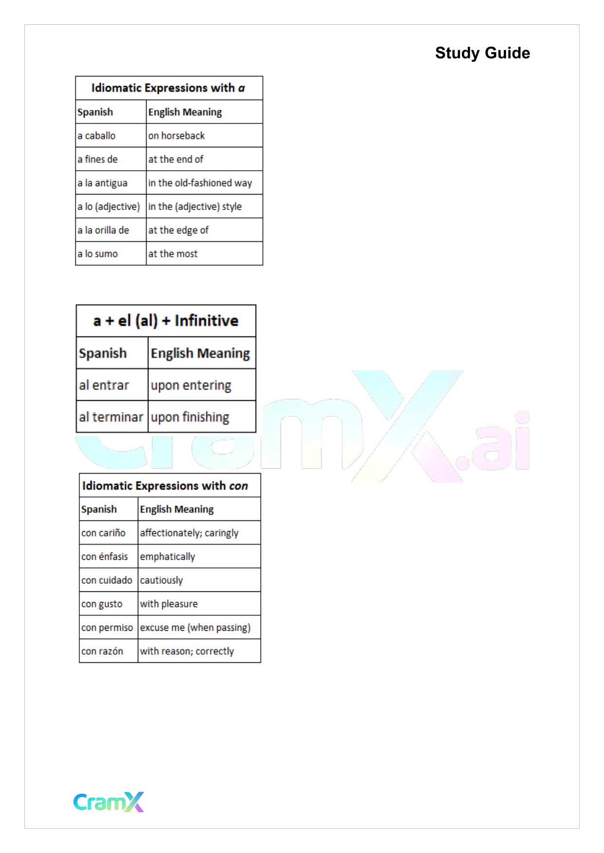 Spanish II - Prepositions - Page 6 preview image