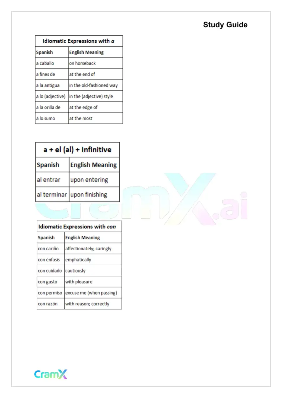 Spanish II - Prepositions, page 6