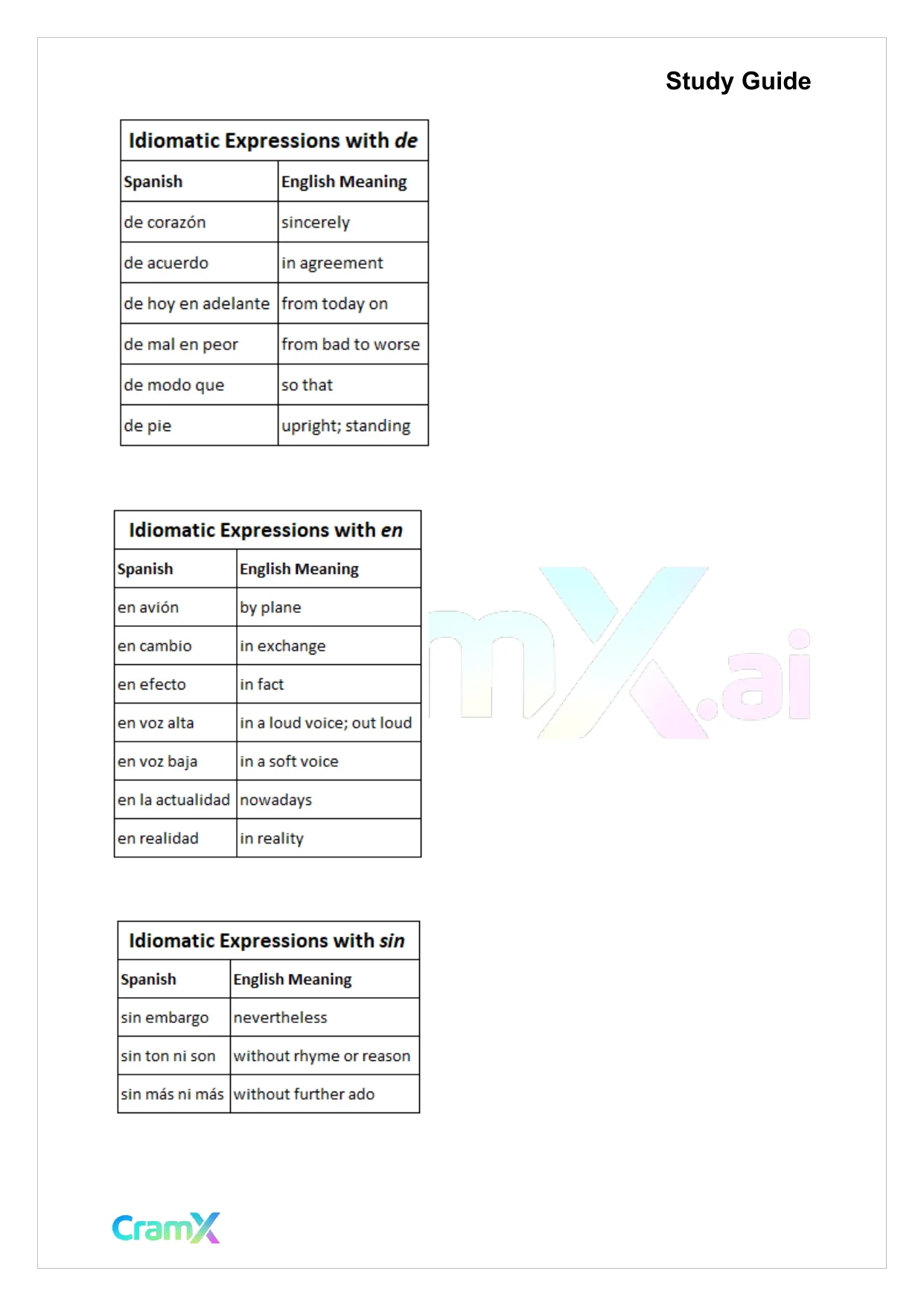 Spanish II - Prepositions - Page 7 preview image