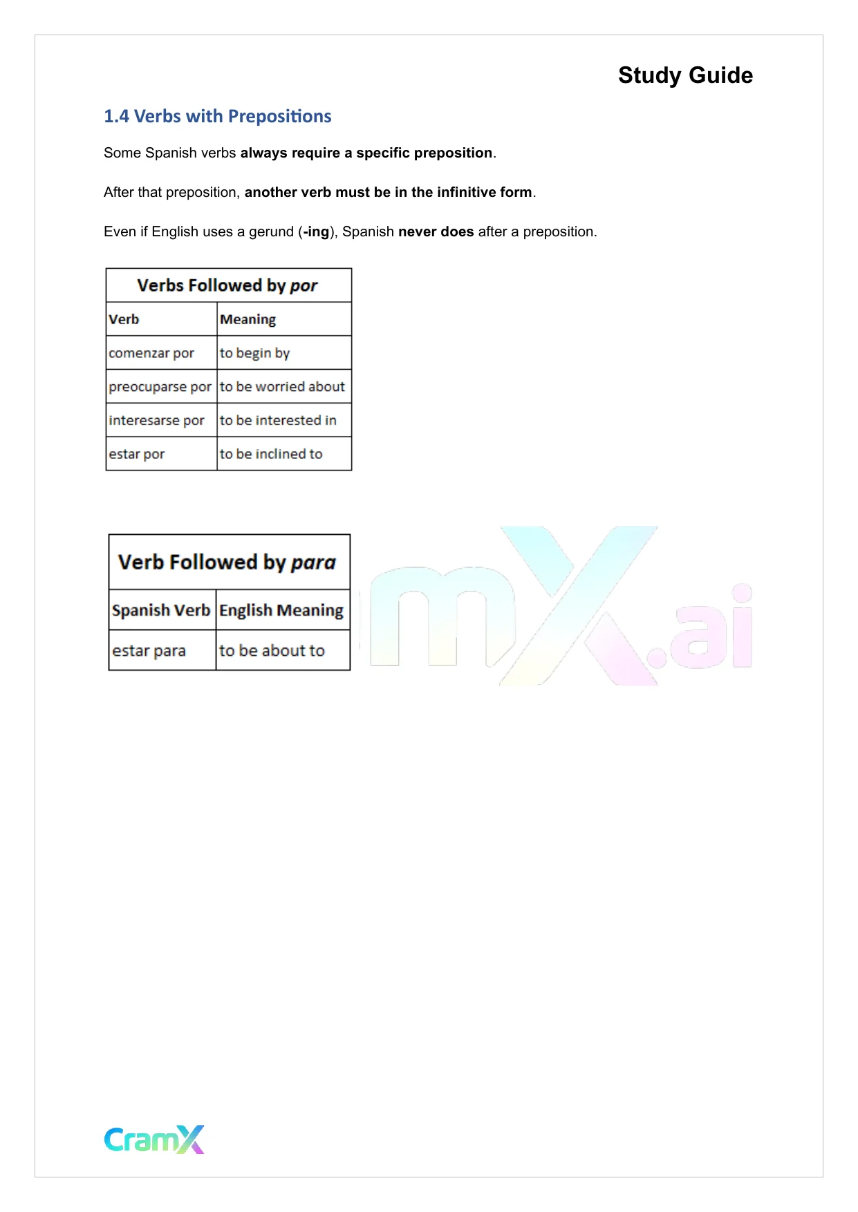 Spanish II - Prepositions - Page 8 preview image