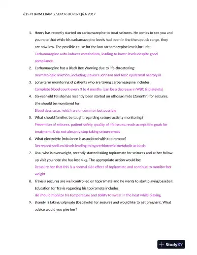 2017 PHARM-615 Pharmacology Practice Exam With Answers (88 Solved Questions) - Page 1 preview image