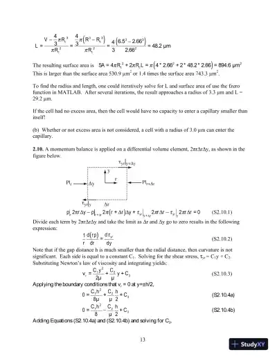 Solution Manual For Transport Phenomena In Biological Systems, 2nd Edition - Page 14 preview image