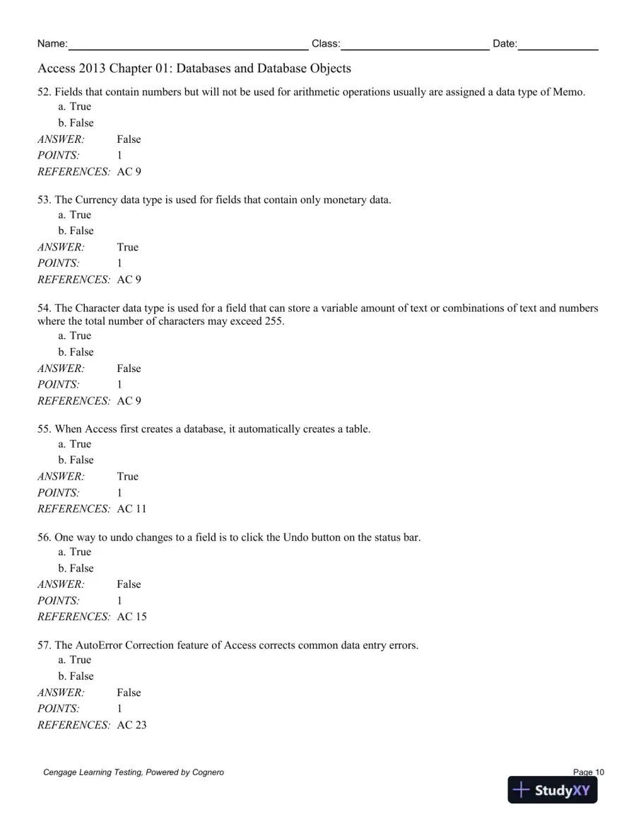 Enhanced Microsoft Access 2013: Comprehensive 1st Edition Test Bank, page 11