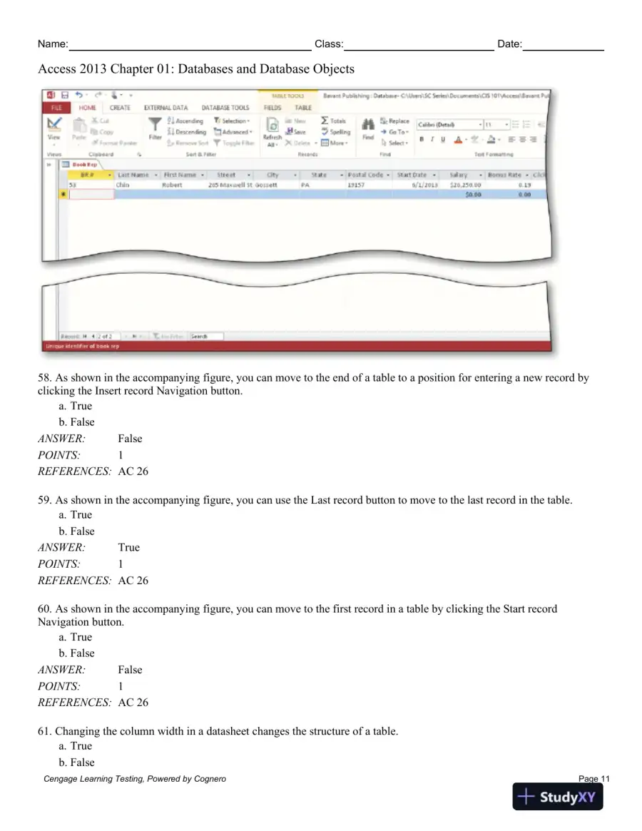 Enhanced Microsoft Access 2013: Comprehensive 1st Edition Test Bank, page 12