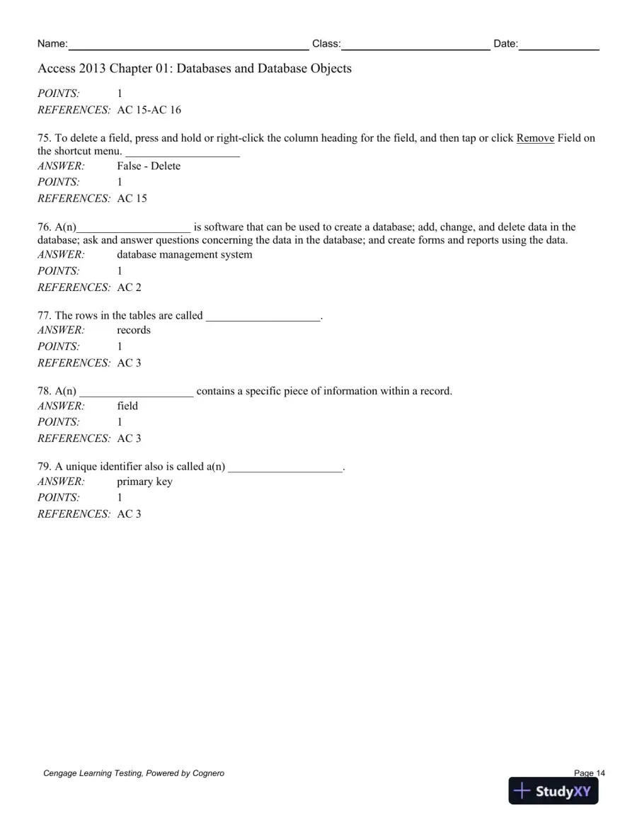Enhanced Microsoft Access 2013: Comprehensive 1st Edition Test Bank, page 15