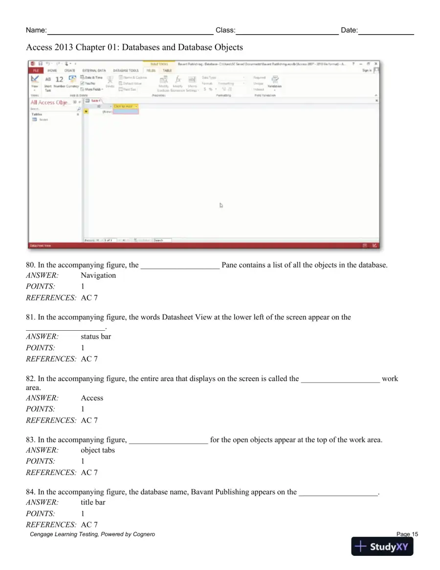 Enhanced Microsoft Access 2013: Comprehensive 1st Edition Test Bank, page 16