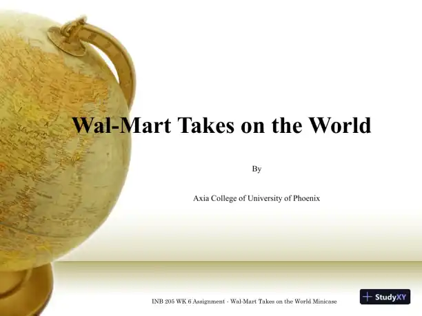 INB 205 WK 6 Assignment - Wal-Mart Takes On The World: Minicase - Axia College, University Of Phoenix - Page 1 preview image