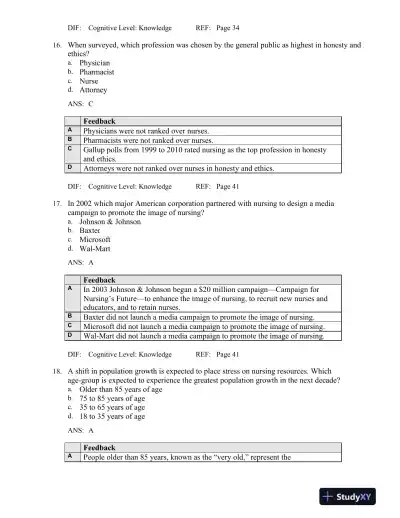 Professional Nursing: Concepts and Challenges 8th Edition Test Bank - Page 16 preview image