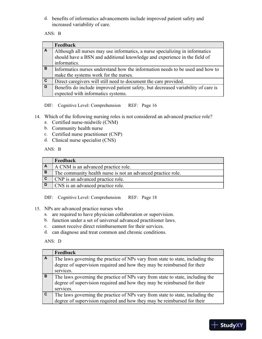 Professional Nursing: Concepts and Challenges 8th Edition Test Bank, page 7