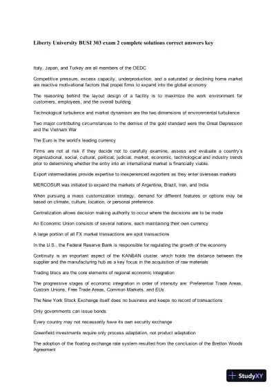 Liberty University BUSI 303 exam 2 Complete Solutions Correct Answers Key - Page 1 preview image