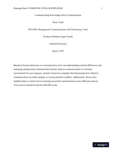 BUS 600: Management Communications with Technology Tools Ashford University - Page 1 preview image