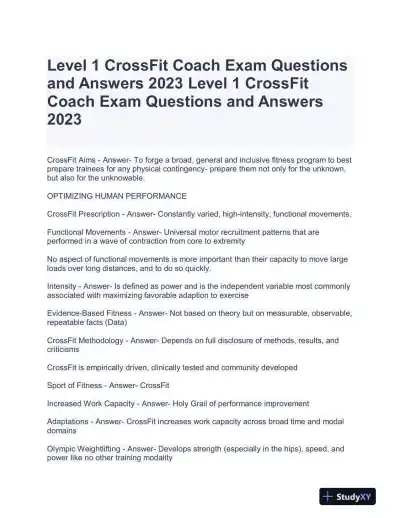 2023 Nutrition Crossfit Coach Exam With Answers (122 Solved Questions) - Page 1 preview image