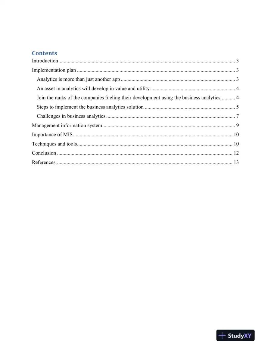 Assignment 2: LASA 2�Business Analytics Implementation Plan Part 2, page 3