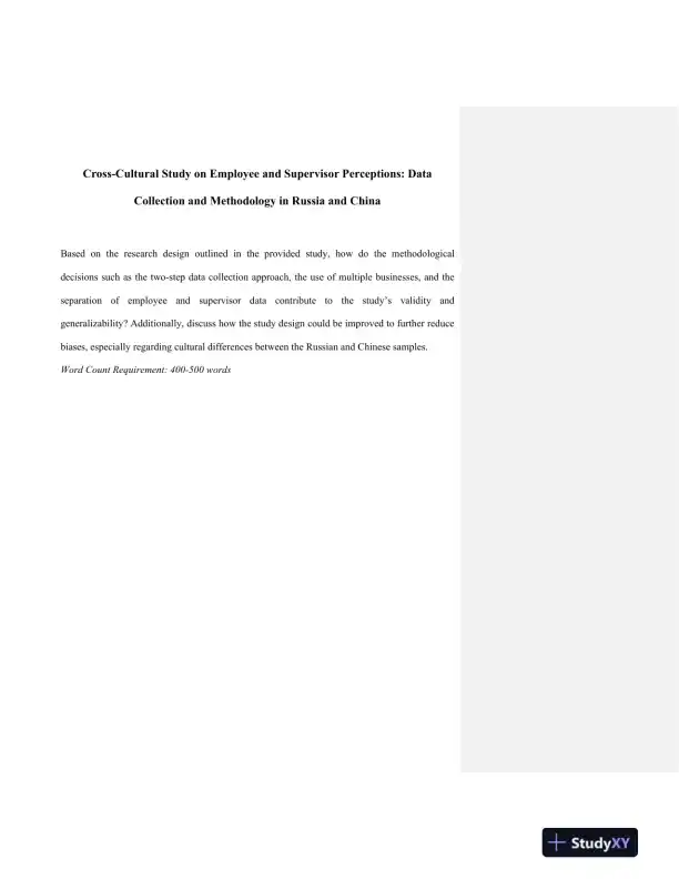 Cross-Cultural Study on Employee and Supervisor Perceptions: Data Collection and Methodology in Russia and China - Page 1 preview image