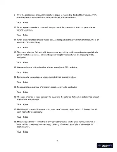 Test Bank For Marketing, 4th Edition - Page 3 preview image