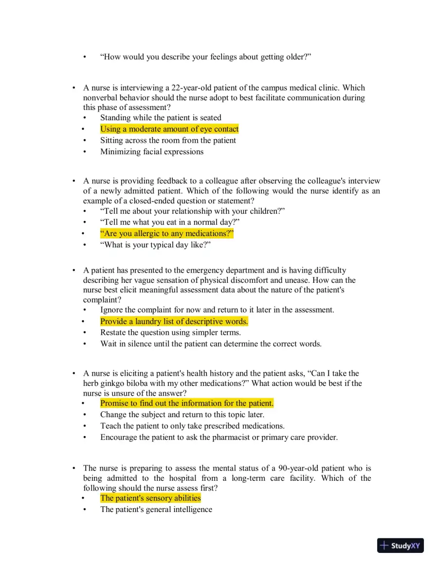 Test Bank for Health Assessment in Nursing, 7th North American Edition (Chapters 1-34), page 10