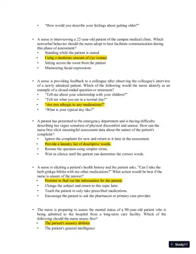 Test Bank for Health Assessment in Nursing, 7th North American Edition (Chapters 1-34) - Page 10 preview image