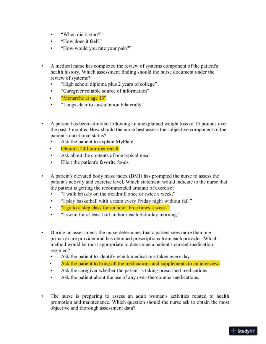 Test Bank for Health Assessment in Nursing, 7th North American Edition (Chapters 1-34), page 12