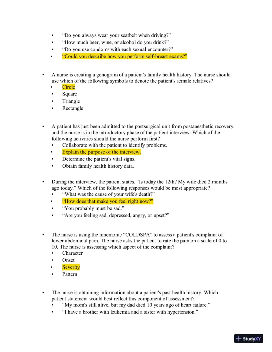 Test Bank for Health Assessment in Nursing, 7th North American Edition (Chapters 1-34), page 13