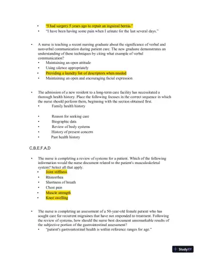 Test Bank for Health Assessment in Nursing, 7th North American Edition (Chapters 1-34) - Page 14 preview image