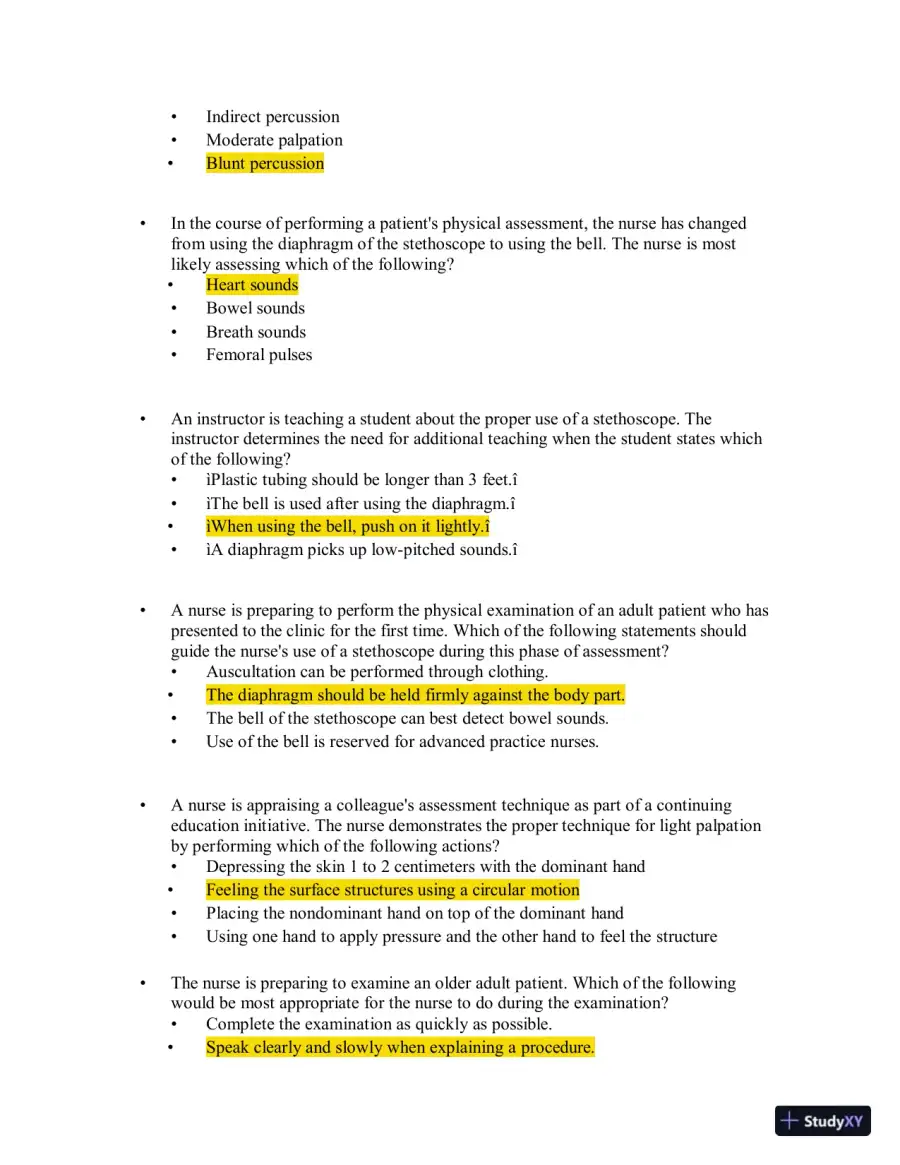 Test Bank for Health Assessment in Nursing, 7th North American Edition (Chapters 1-34), page 20