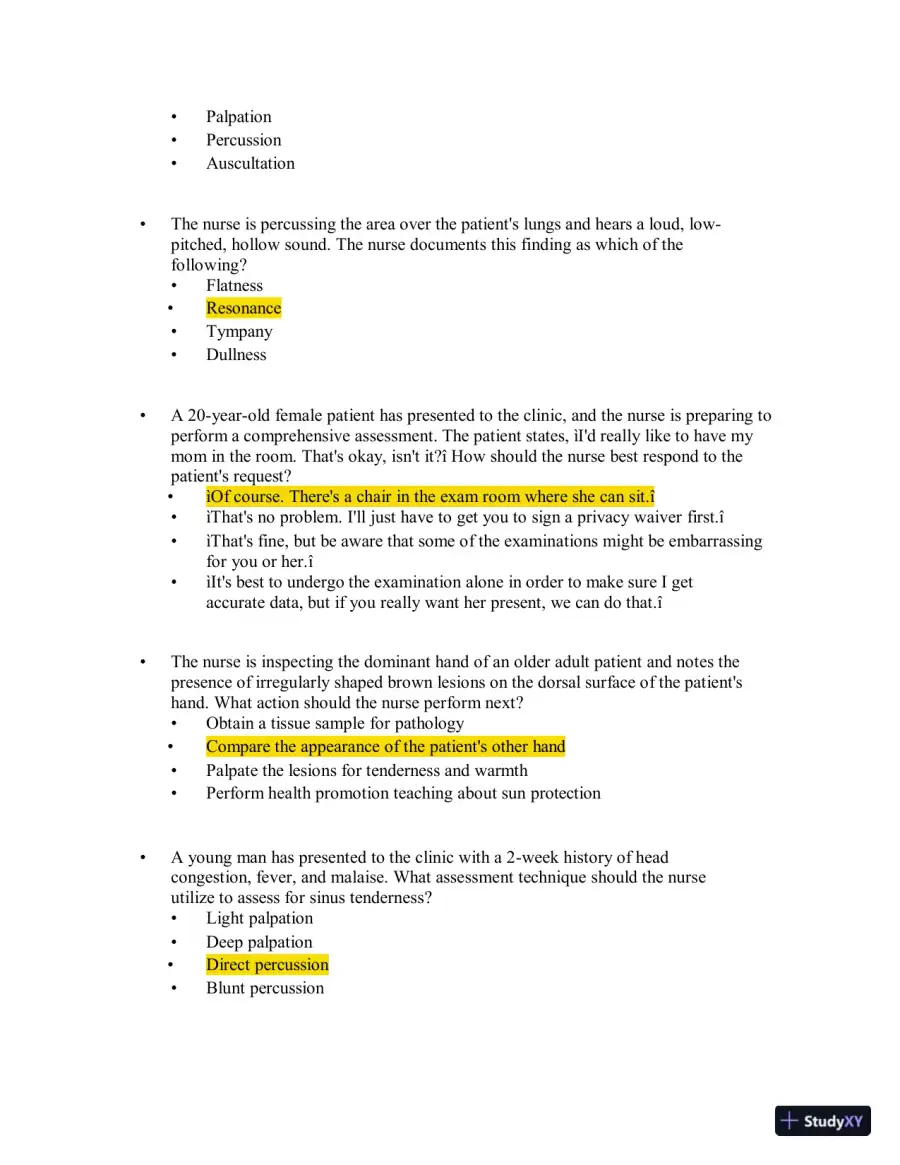Test Bank for Health Assessment in Nursing, 7th North American Edition (Chapters 1-34), page 22