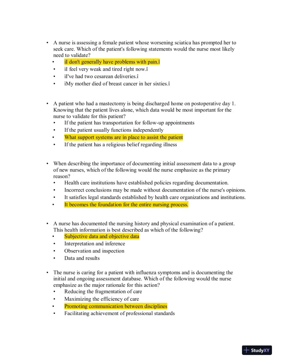 Test Bank for Health Assessment in Nursing, 7th North American Edition (Chapters 1-34), page 24