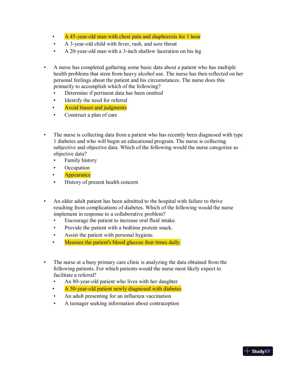 Test Bank for Health Assessment in Nursing, 7th North American Edition (Chapters 1-34), page 4