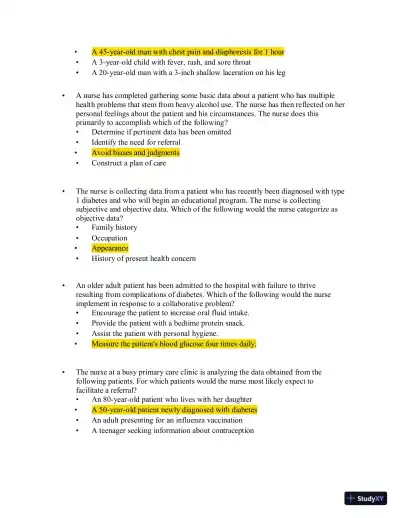 Test Bank for Health Assessment in Nursing, 7th North American Edition (Chapters 1-34) - Page 4 preview image