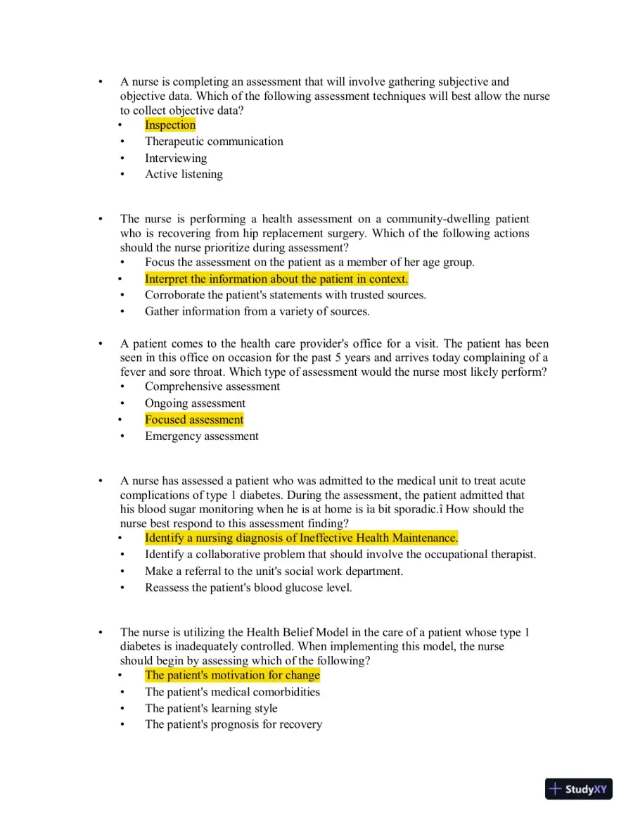Test Bank for Health Assessment in Nursing, 7th North American Edition (Chapters 1-34), page 7