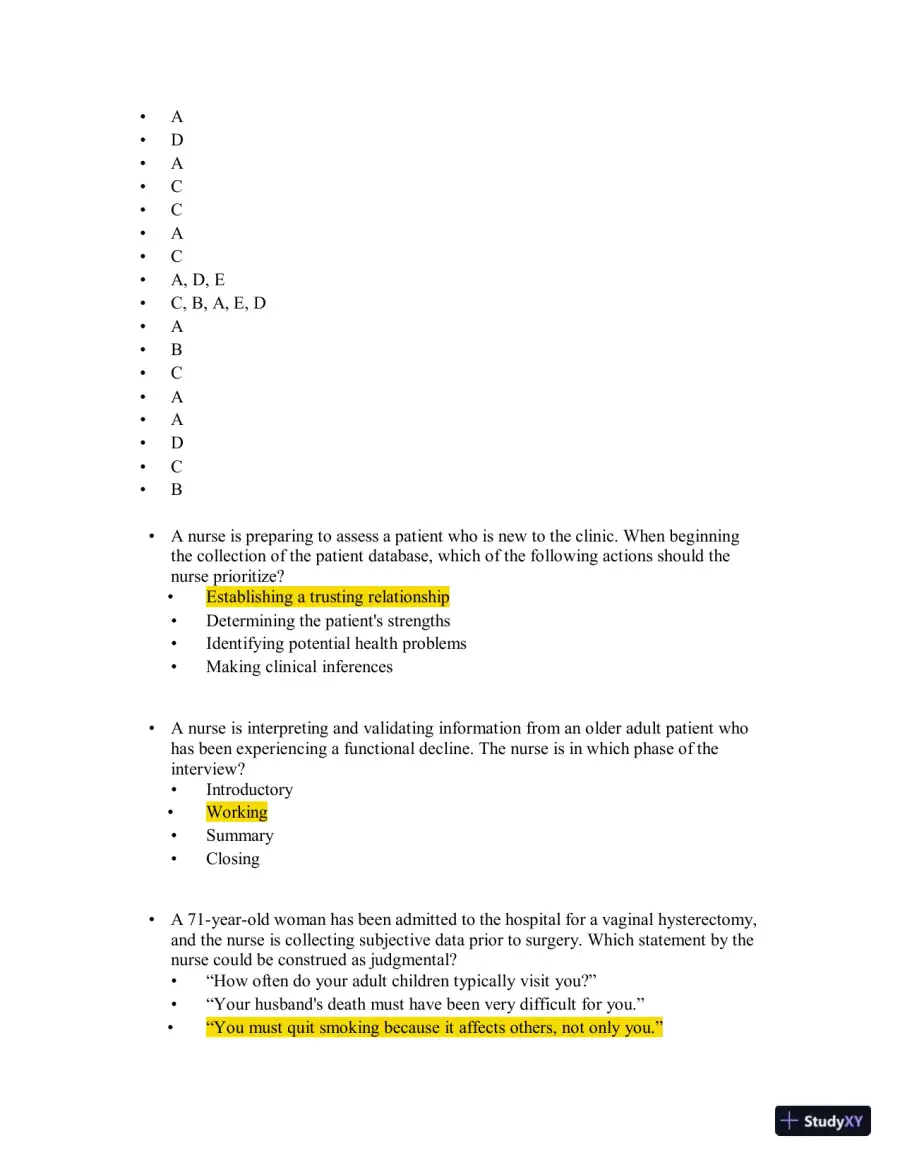 Test Bank for Health Assessment in Nursing, 7th North American Edition (Chapters 1-34), page 9