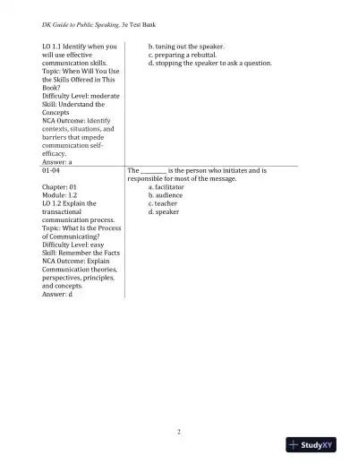 Test Bank for DK Guide to Public Speaking, 3rd Edition - Page 4 preview image