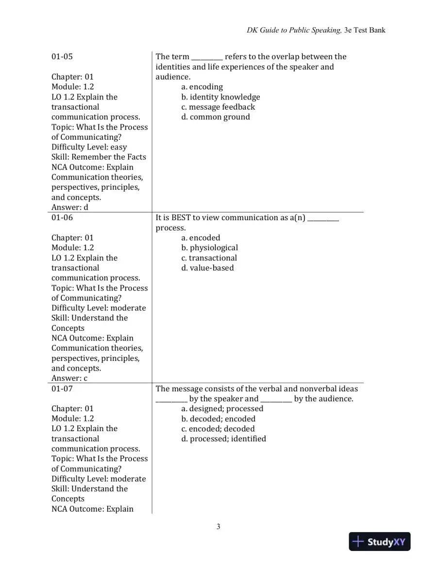 Test Bank for DK Guide to Public Speaking, 3rd Edition, page 5