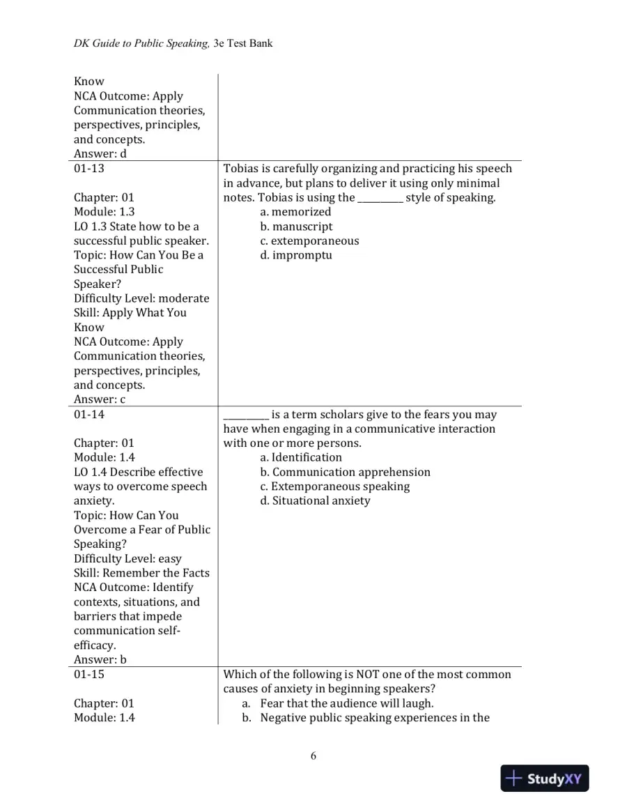 Test Bank for DK Guide to Public Speaking, 3rd Edition, page 8