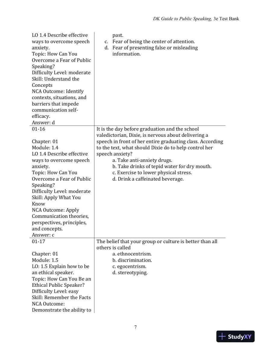 Test Bank for DK Guide to Public Speaking, 3rd Edition, page 9
