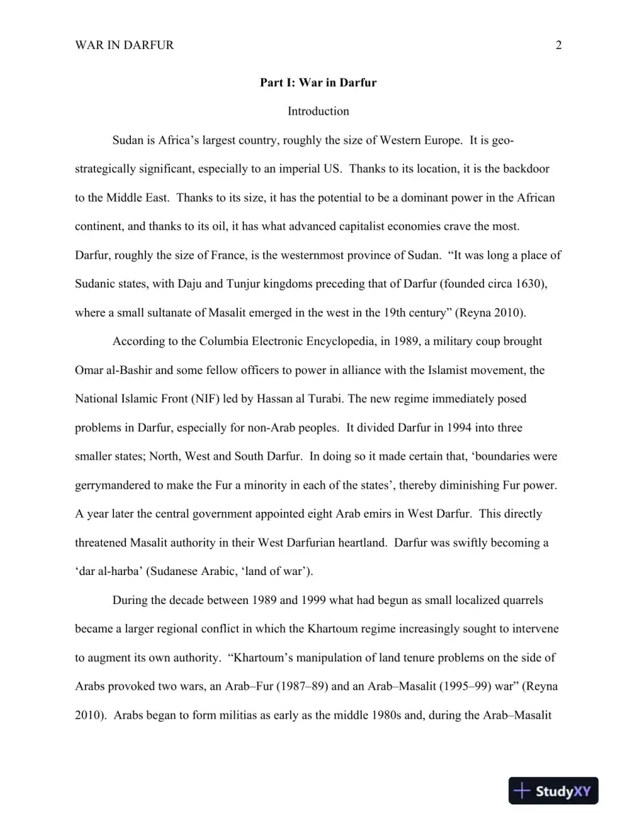 War in Darfur Analysis: Assignment 1, page 3
