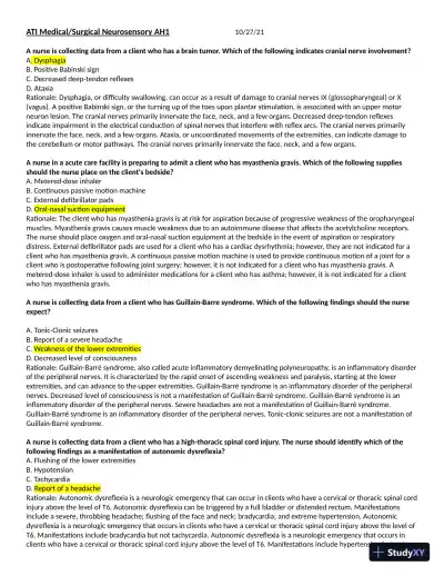2021 ATI Medical/Surgical Neurosensory AH1 with Answers (80 Solved Questions) - Page 1 preview image