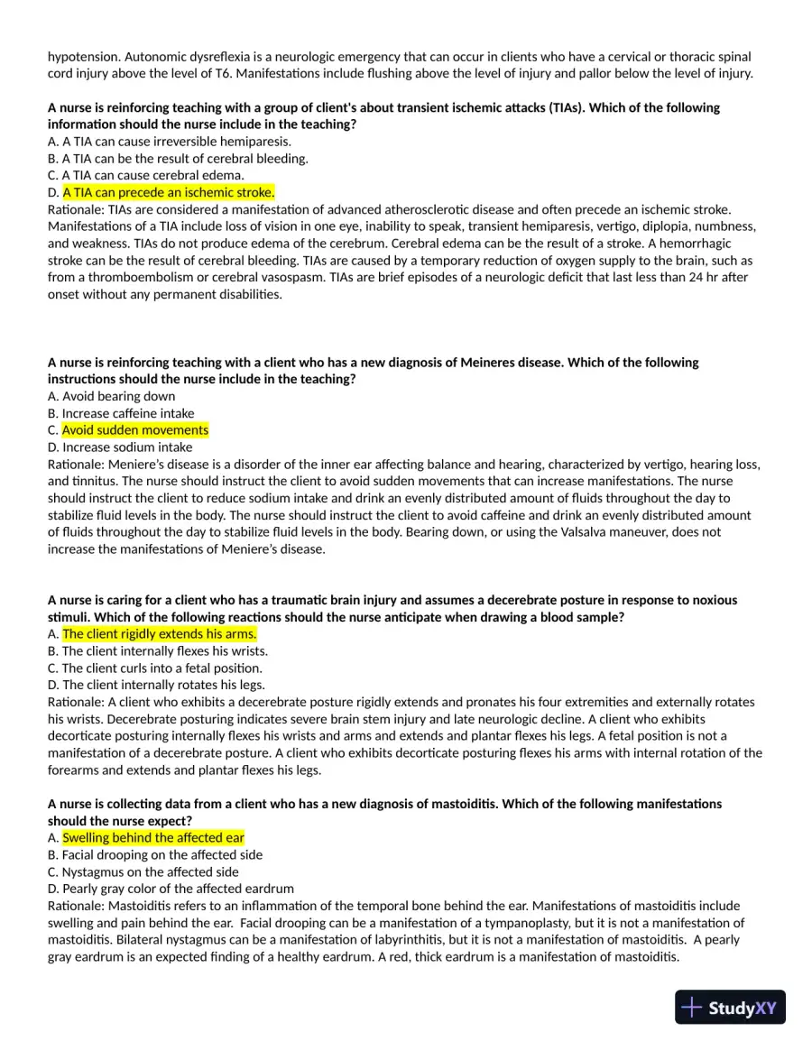 2021 ATI Medical/Surgical Neurosensory AH1 with Answers (80 Solved Questions), page 3