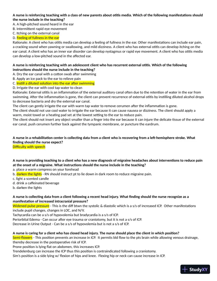 2021 ATI Medical/Surgical Neurosensory AH1 with Answers (80 Solved Questions), page 4