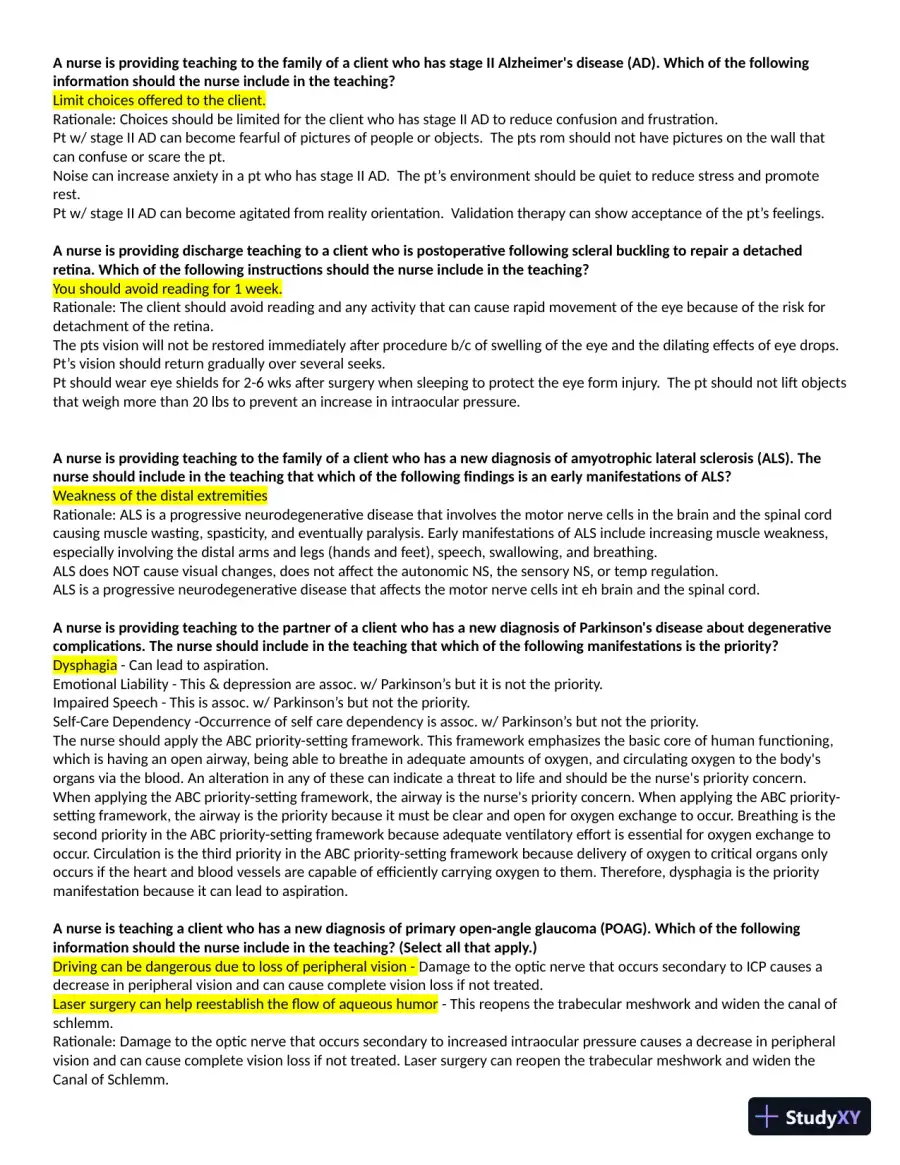 2021 ATI Medical/Surgical Neurosensory AH1 with Answers (80 Solved Questions), page 5