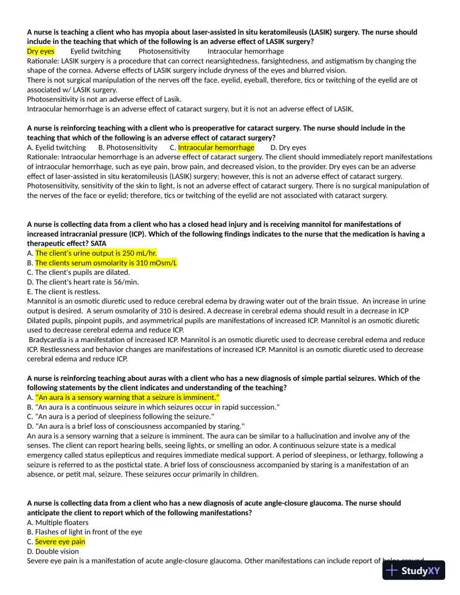 2021 ATI Medical/Surgical Neurosensory AH1 with Answers (80 Solved Questions), page 6