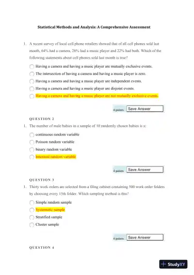 Statistical Methods and Analysis: A Comprehensive Assessment - Page 1 preview image