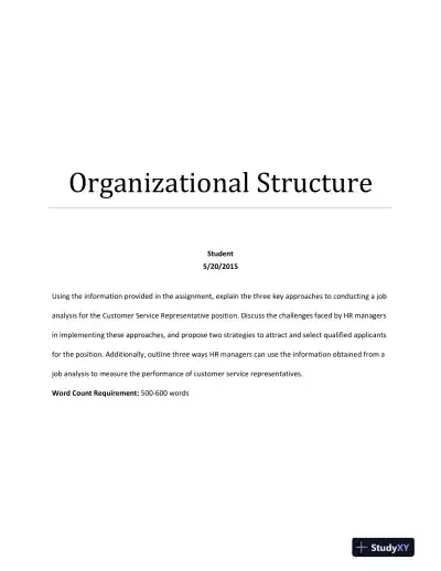 Organizational Structure: Job Analysis For Customer Service Representative: Approaches, Challenges, and Selection Strategies - Page 1 preview image