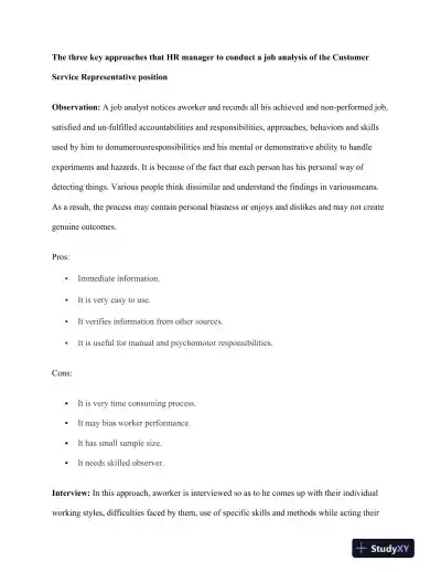 Organizational Structure: Job Analysis For Customer Service Representative: Approaches, Challenges, and Selection Strategies - Page 3 preview image