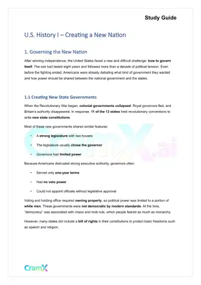 U.S. History I - Creating a New Nation - Page 1 preview image