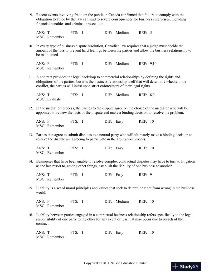 Canadian Business And The Law, 4th Edition Test Bank, page 10