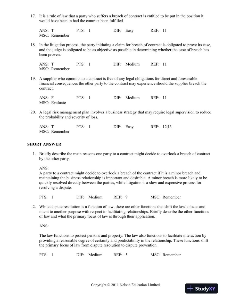 Canadian Business And The Law, 4th Edition Test Bank, page 11