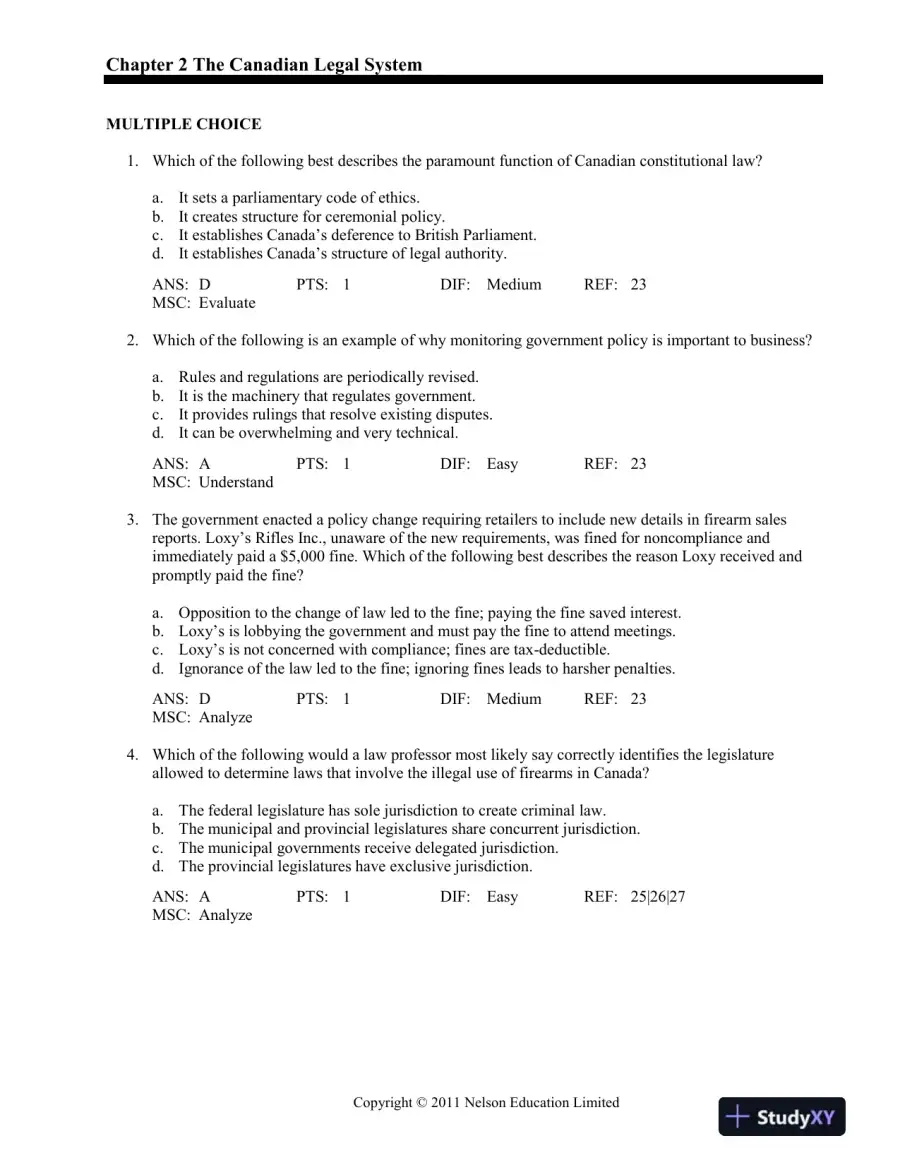 Canadian Business And The Law, 4th Edition Test Bank, page 14