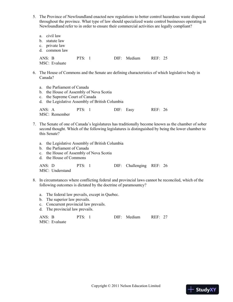 Canadian Business And The Law, 4th Edition Test Bank, page 15
