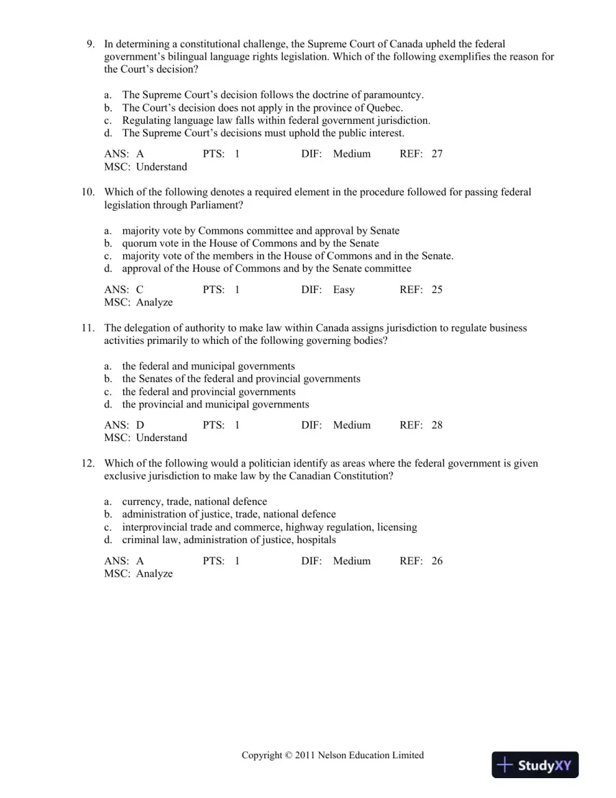 Canadian Business And The Law, 4th Edition Test Bank, page 16